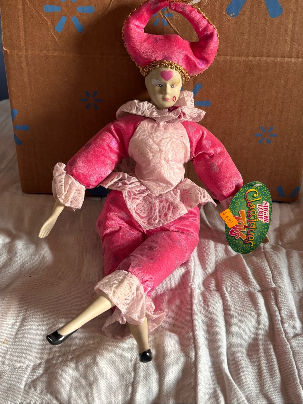 Vintage Sugar Loaf Classiques Jester Doll Pink/White Hearts 12in 1995.